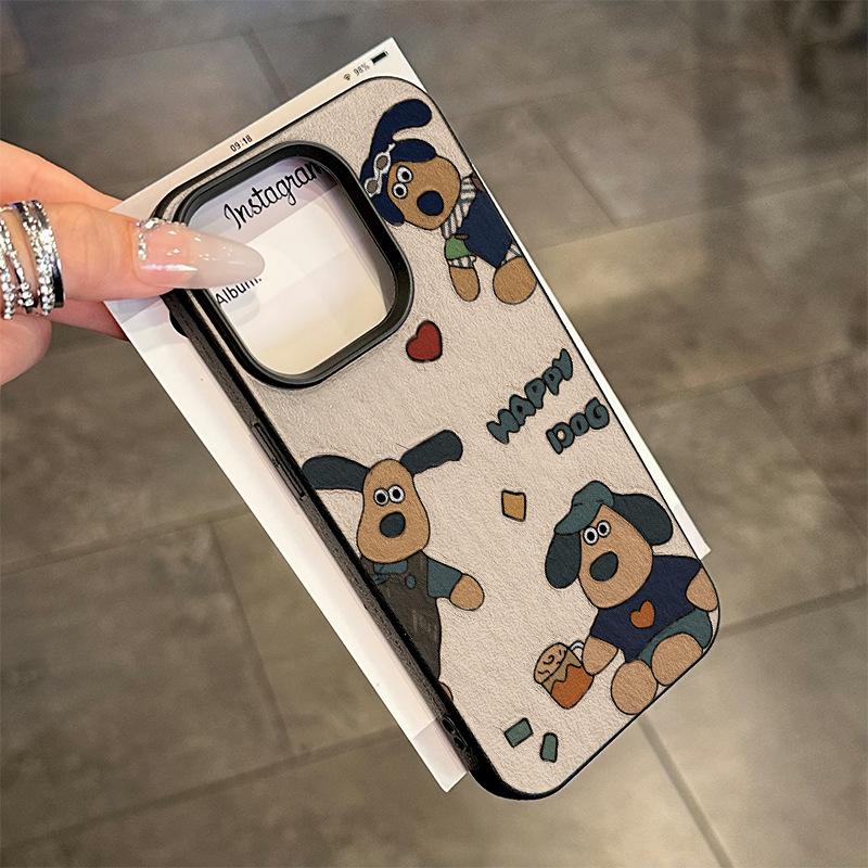 Oil Painting Pattern Dog for Apple 16promax/15 Mobile Phone Case 14plus Lychee Branch Pattern 13p Soft Shell 12 Anti-fall