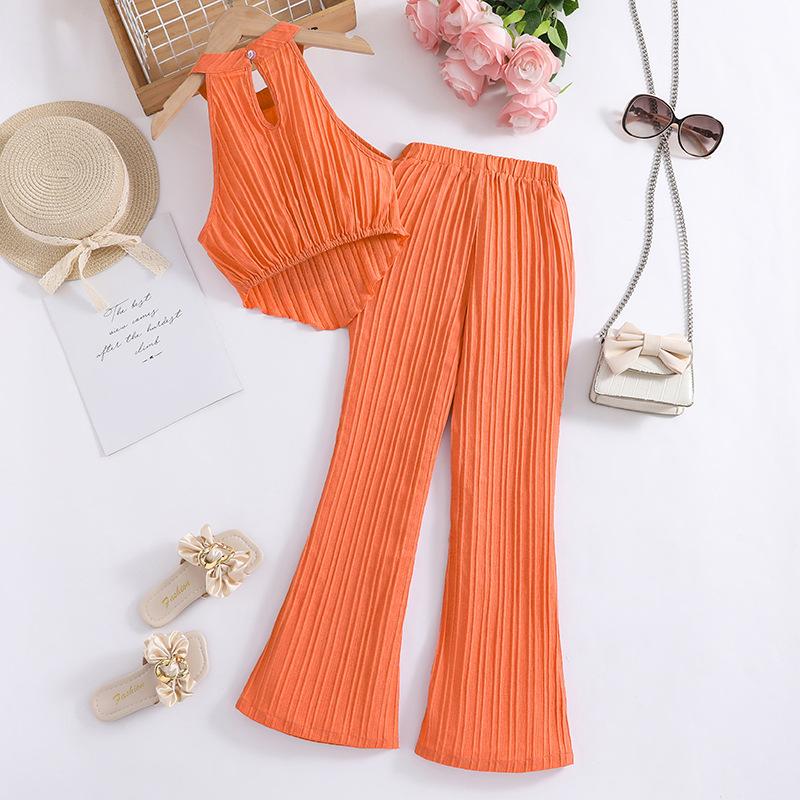 Μόδα για κορίτσια Καλοκαιρινό Παιδικό Κομψό Αμάνικο Top Casual Παντελόνι Κοστούμι δύο τεμαχίων