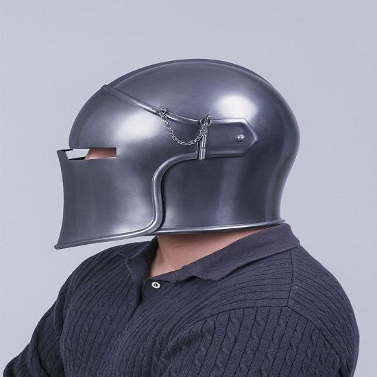 Black Barbuta Helmet  18g Steel Medieval Knight Armor, LARP Cosplay Reenactment Visor Helmet