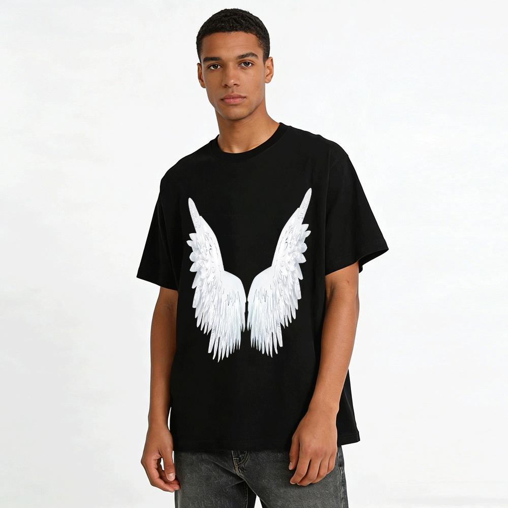 Dreamy Angel Wing Print Casual Loose Fit Crewneck Top Pure cotton T-shirt