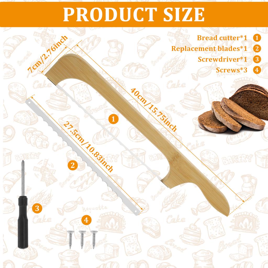 Coupe-Pain Archet Acier Inoxydable Coupe-Pain au Levain avec Manche en Bois Coupe-Bagel Dentelé Outil Coupe-Pain Remplaçable