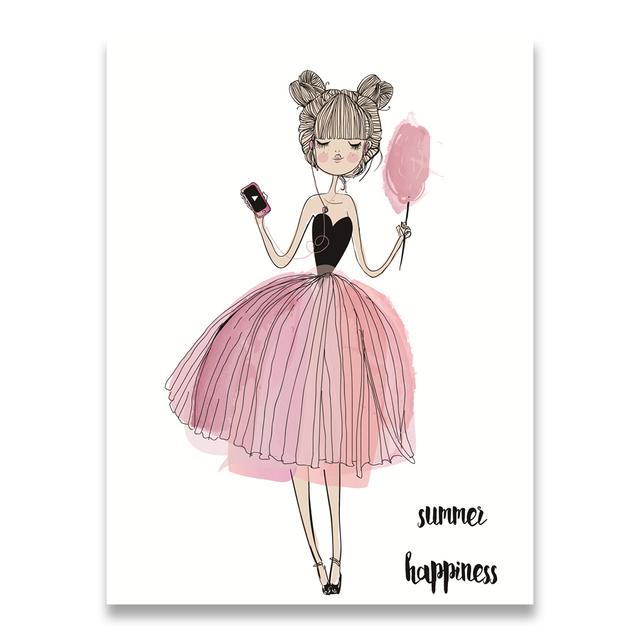 Watercolor Kawaii Cartoon Girl Posters and Prints Wall Art Canvas Painting