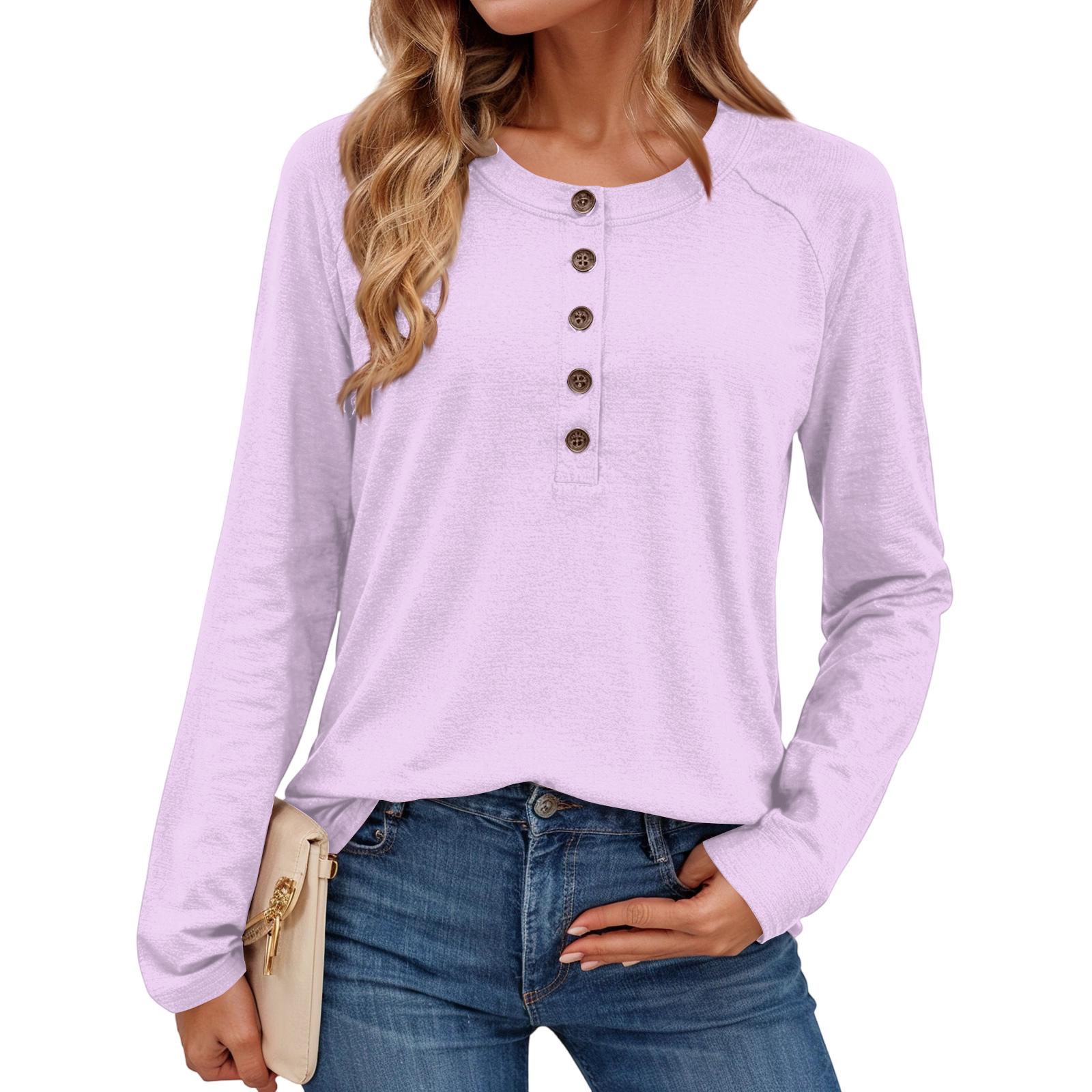 

Women s Stylish Solid-color Round-neck Long-sleeved Top XL