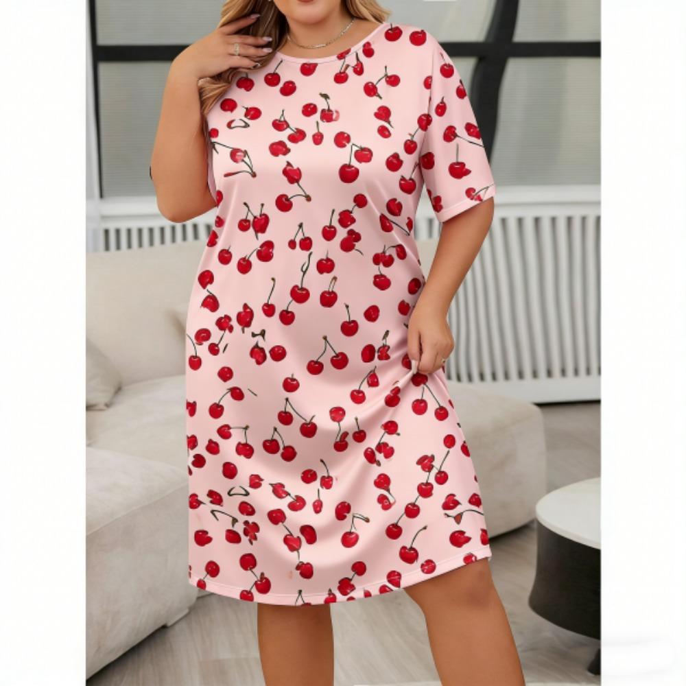 

Europe and America Fashion Print Women Short Sleeve Sleepwear Dresses Loose Fit Tee Nightwear Home Clothes Nightie Loungewear S