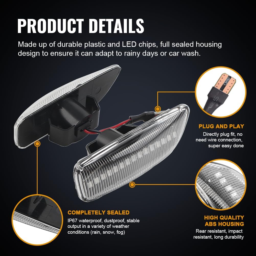 GZYF Front Fender Side Marker Lights for Volvo S60 S80 MK1 V70 MK2 XC70 XC90 Clear Lens, Amber Light