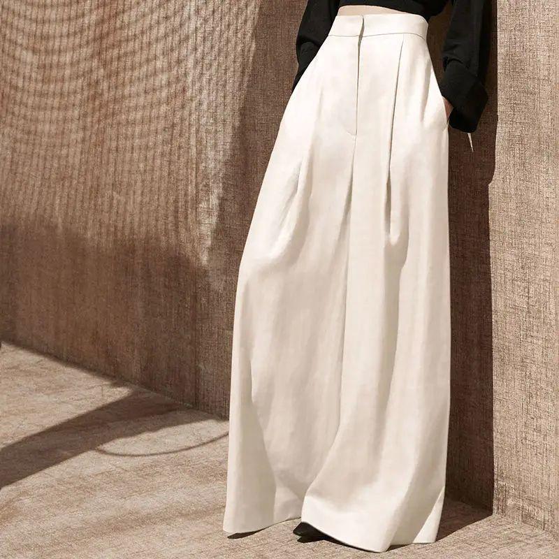 Solid Color High Waisted Drape Leg Pants Pure Color High Waist Drooping Swing Pants Female