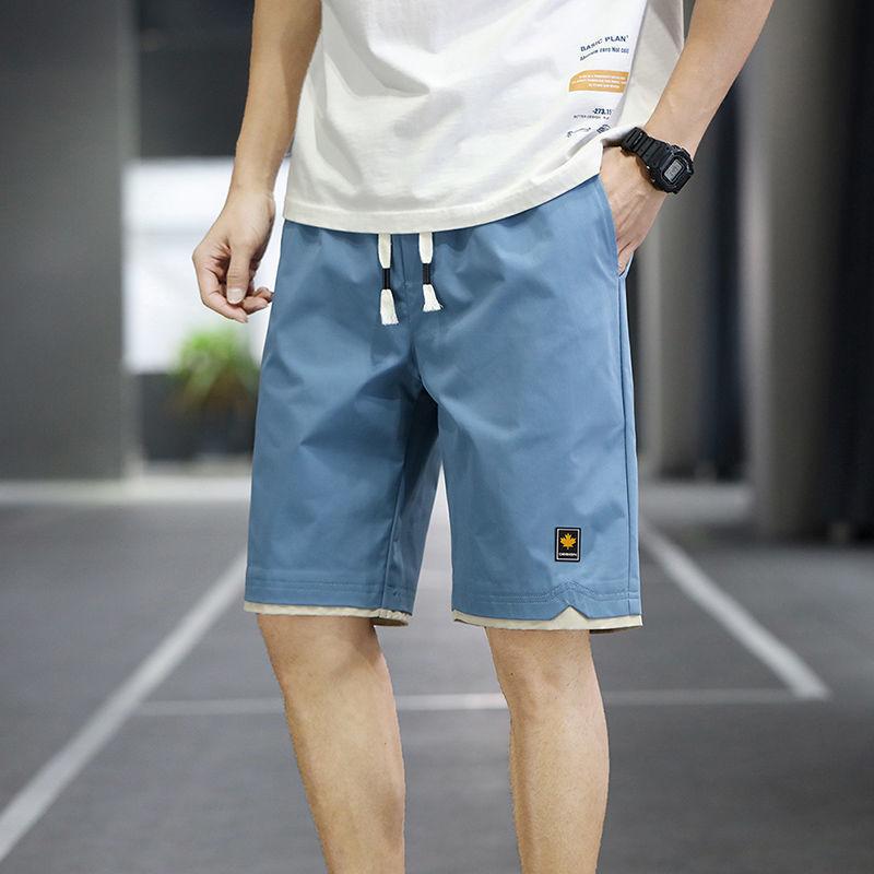 Summer Men's Waist Drawstring Fake Two Patch Casual Sports Shorts Beach Pants