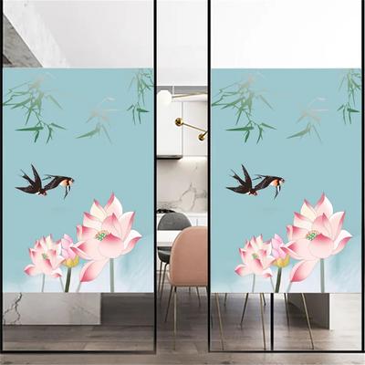 Static Cling Decorative Windows Film Privacy Lotus Flower Glass Window Stickers   Frosted Window Film for Home Decor