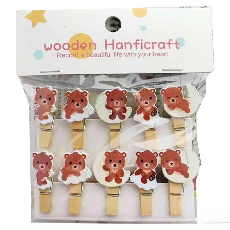 10 Pcs Bear Moon Color Photo Wooden Clips