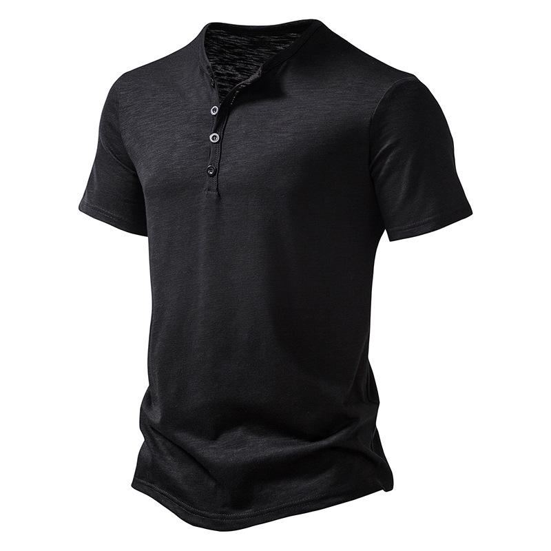 2023 Spring/Summer Men's Bamboo Cotton Henley Polo Tee - Casual Loose Fit, European Size