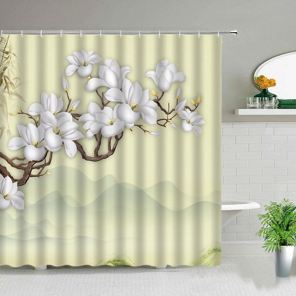 Flowers Plant Shower Curtains 3D Simple Purple Dandelion Flower Printing Polyester Home Decoration Waterproof Bathroom Curtain