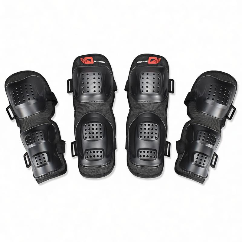 Motorcycle Off-Road Riding Protective Gear Set - Knee Elbow Pads With PE Shell Breathable Impact Protection Men Women Black