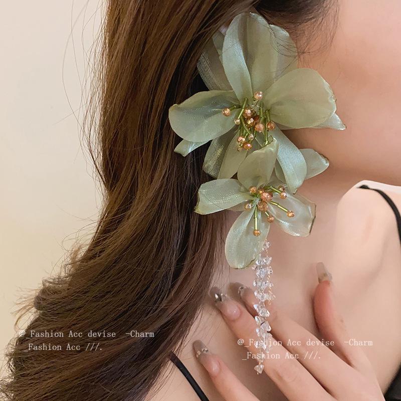 

Silver Needle Crystal Tassel Flower Mesh Earrings - Elegant Niche Dangle for Women