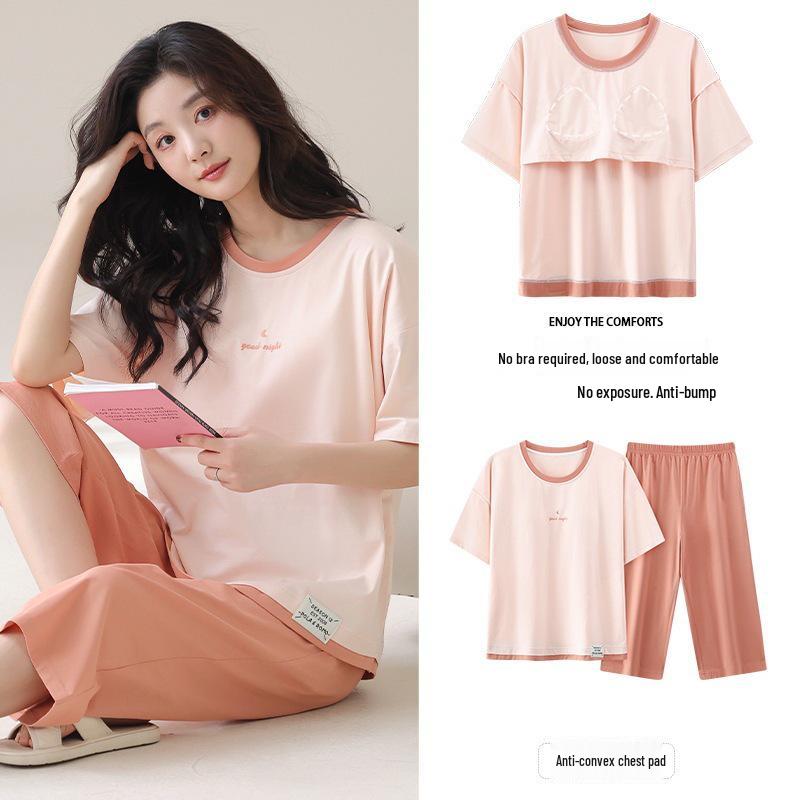 Women's Cotton Cartoon Girl Pajama Set - Short Sleeve & Capri, Wearable Outdoors