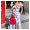 French Floral Print Sleeveless Midi Dress With Side Slits For Summer Casual Women