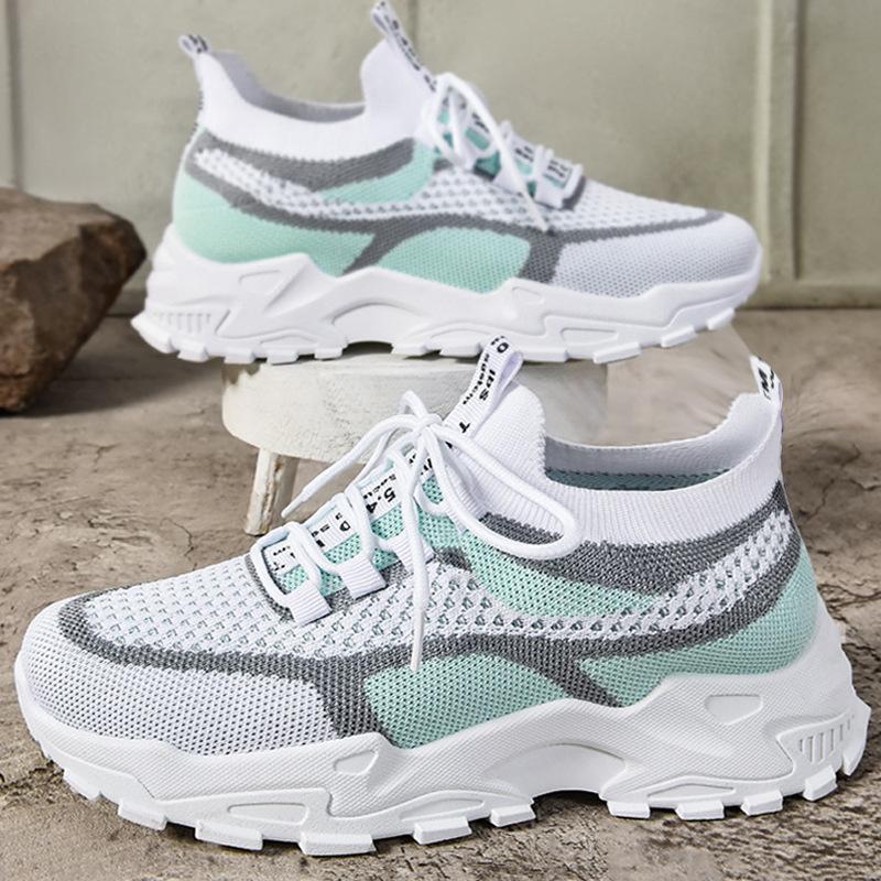 Shoes women's shoes versatile large size casual shoes shoes flying woven breathable single shoes thick sole heightening shoes dad shoes