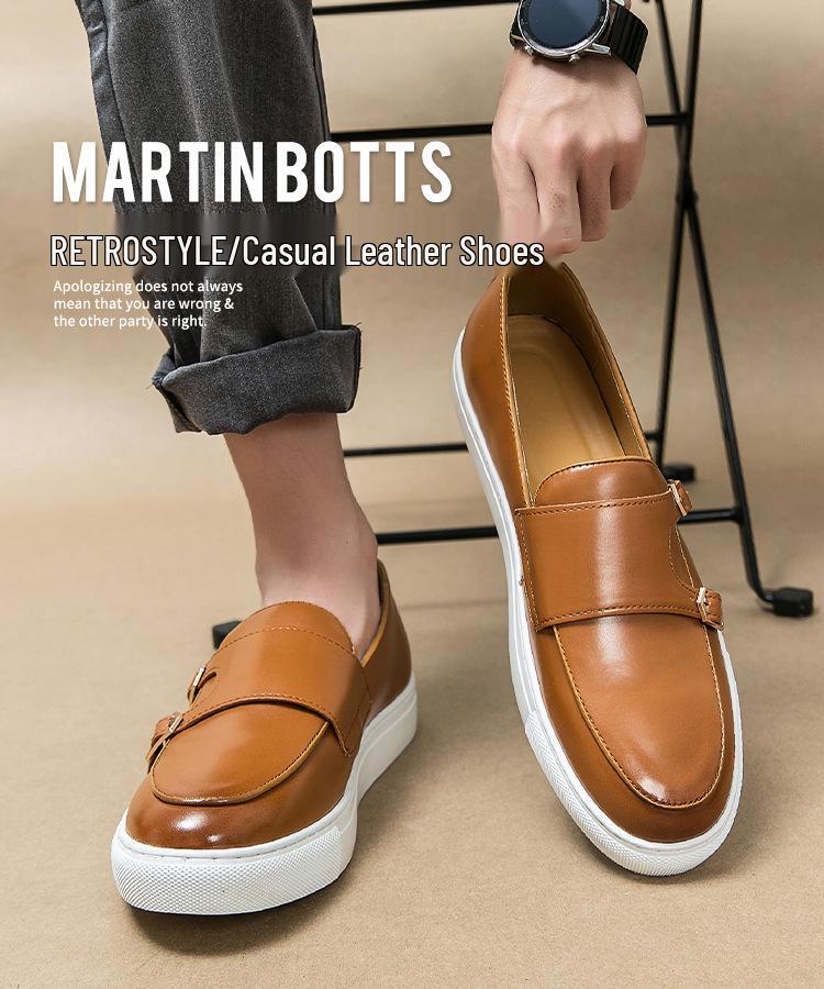 2023 Men's Plus-Size Double Buckle Casual Loafers, Low Top British Style