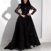 Spring Summer New European American Style Women's Long Sleeve Sequined Big Hem Evening Gown Formal Dress