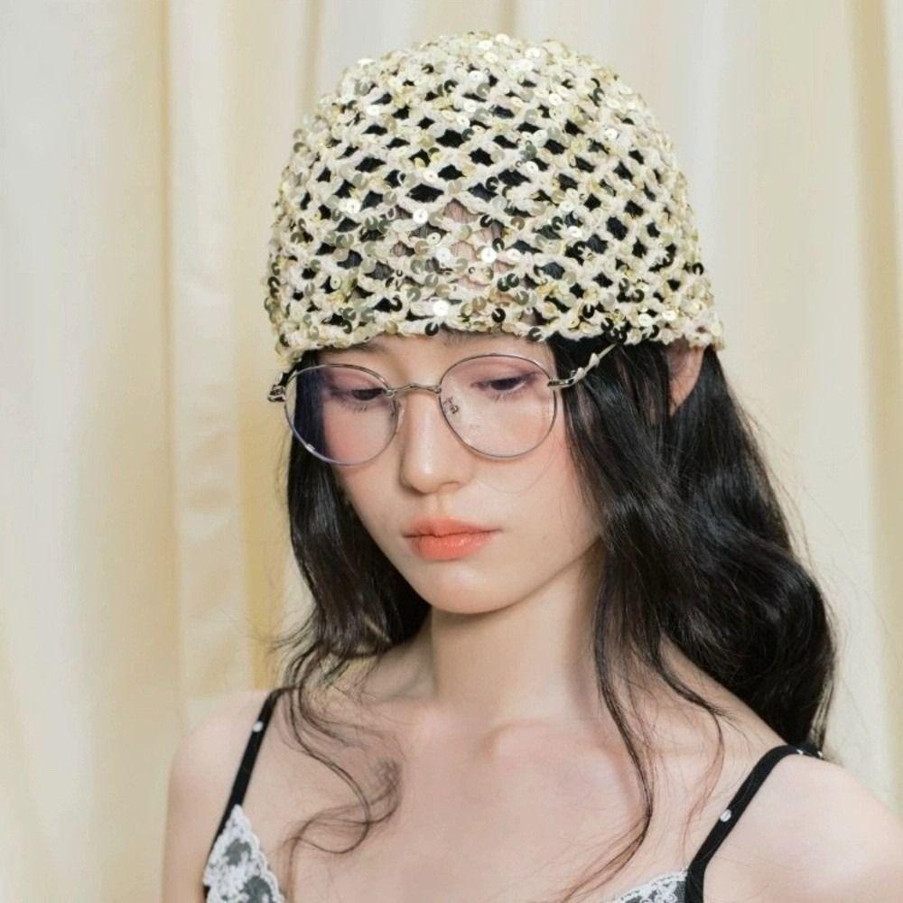 Hollow Sequin Woven Cap Vintage Beanie Hats Retro Sequin Bucket Hat  Spicy Girls