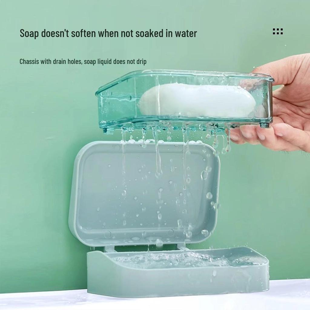 Creative Flip-Top Soap Dish with Lid - Punch-Free Draining Soap Box for Bathroom and Laundry