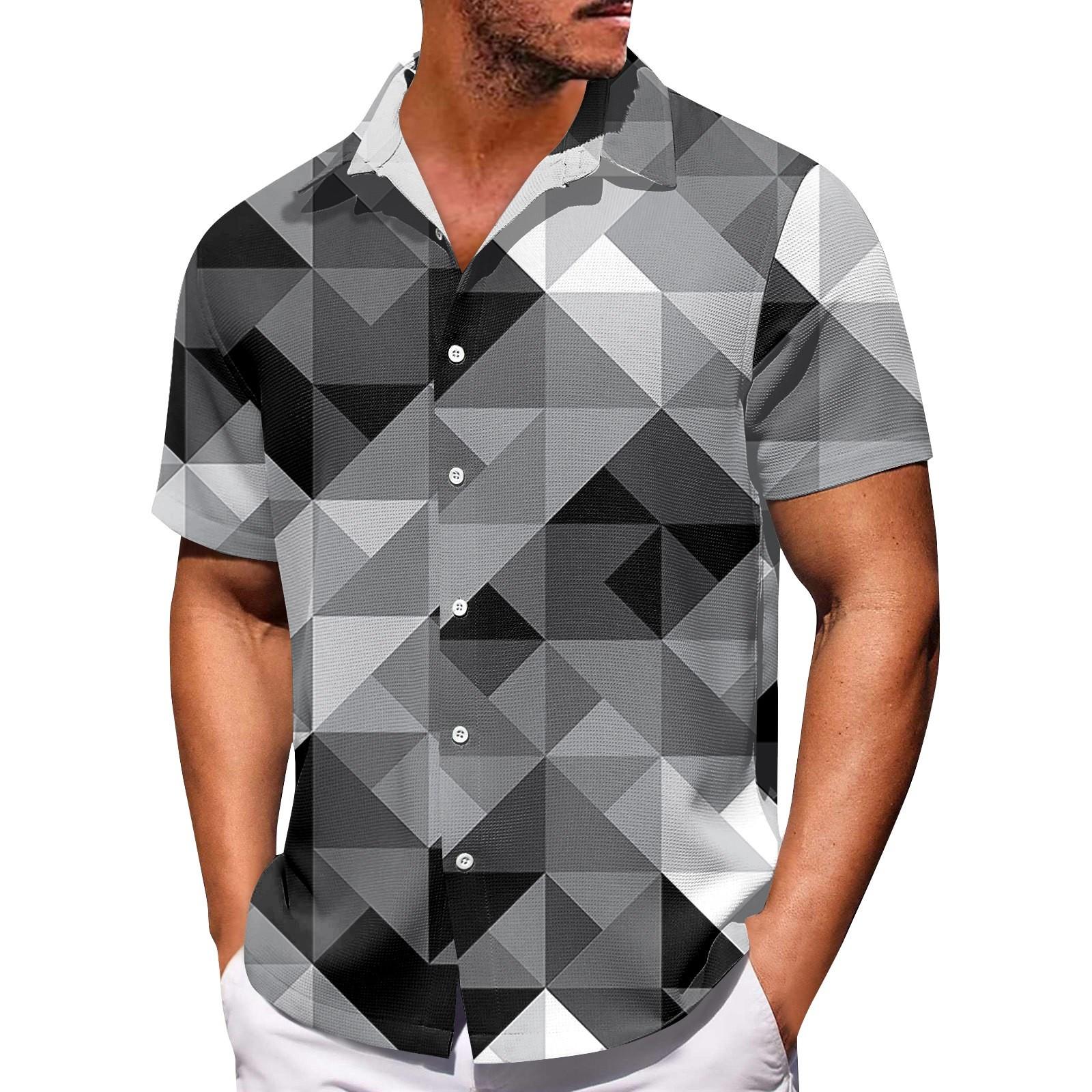 

Чоловічі сорочки з короткими рукавами з гавайським принтом на ґудзиках Чоловічі повсякденні модні сорочки з короткими рукавами XXXXXXL чорний