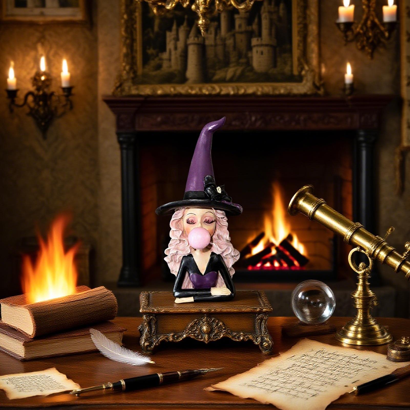 Halloween Witch Figurines Witch Blowing Bubble Gum Resin Collectible Figurine Holiday Gothic Resin Sculpture Collectible Dark China Mainland