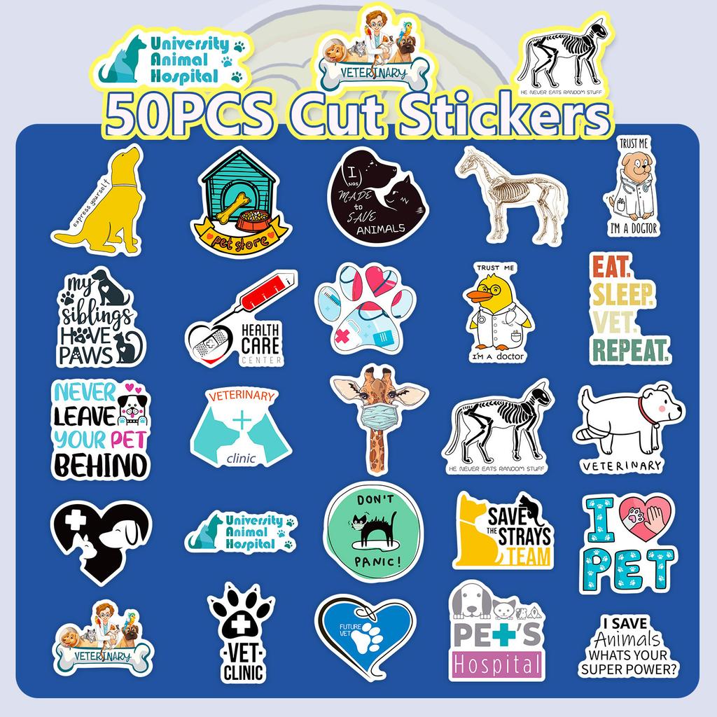 50 Veterinary English Stickers New Style Pet Hospital Chemistry Pharmacist Cartoon Doodle Stickers