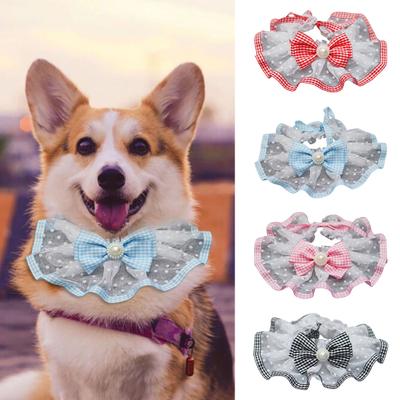 Cat Bib Exquisite Faux Pearl Decor Mesh Patchwork Pet Cat Dog Bowknot Bib Collar