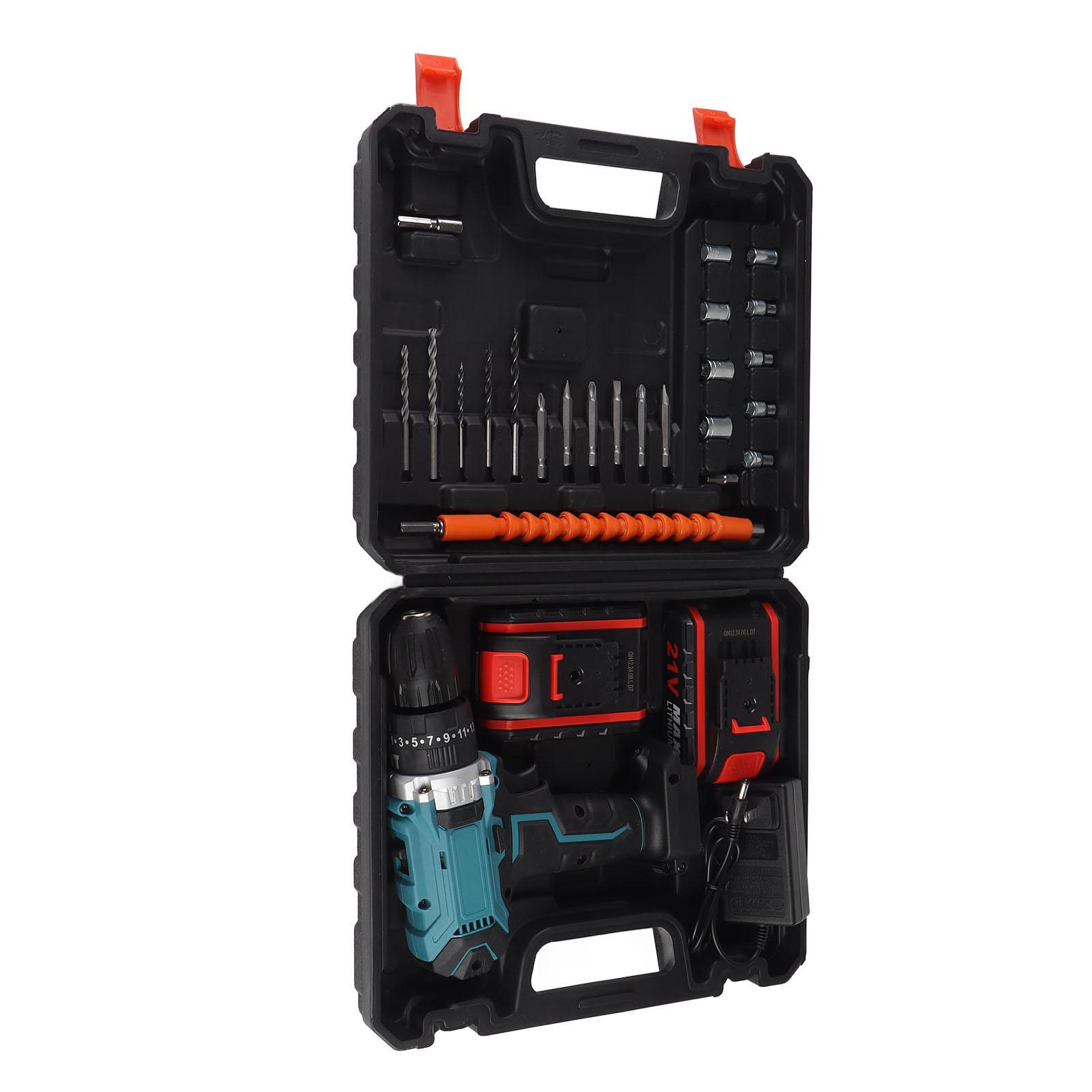 

Электрическая ручная дрель Набор Аккумуляторная Беспроводная Щеточная Портативная Перезаряжаемая с 2 литиевыми батареями 21 В Синий