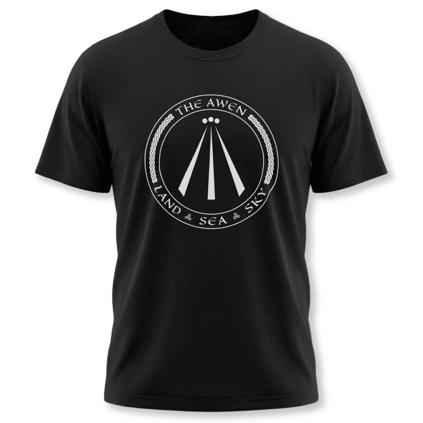 Celtic Awen Druid Symbol T-Shirt with Land Sea Sky Text | Unisex Graphic Tee XXL
