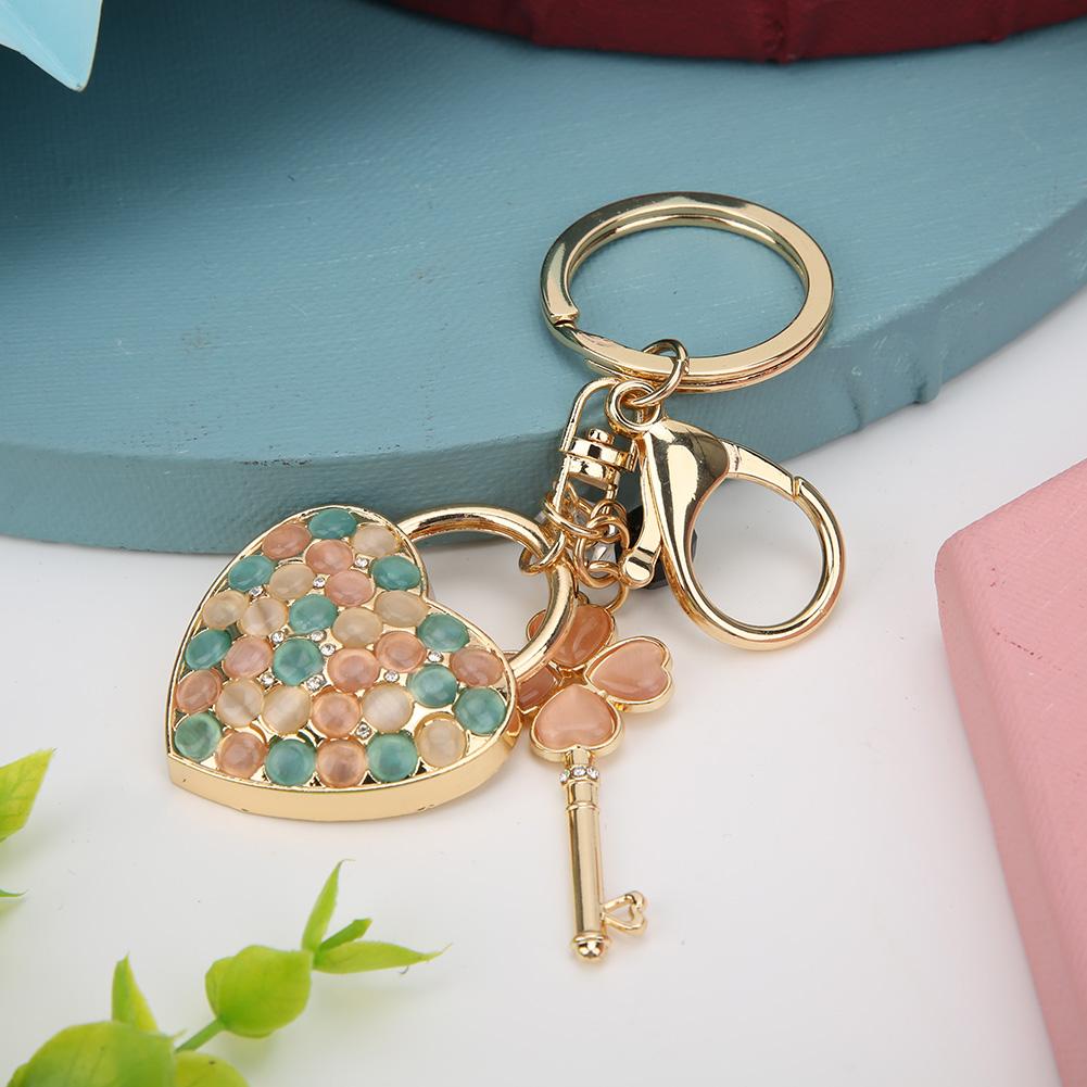 Rhinestone Keyring Pendant Heart Four Leaf Clover Key Shaped Rhinestone Key Ring Bag Decoration Gift