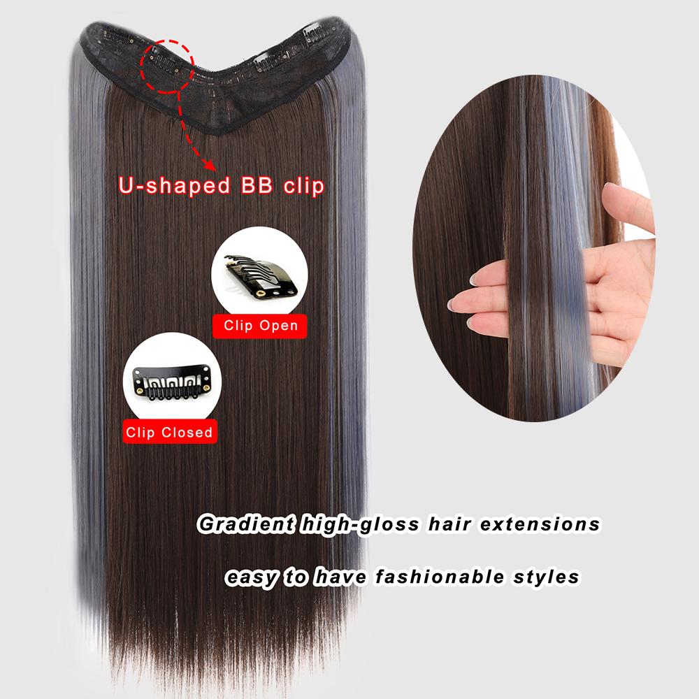 Synthetic Fiber Wig Women's Long Straight Hair Fashion V-shaped One-piece Four-card Wig