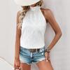 Women's Summer New Casual Simple White Jacquard Half Turtleneck Neckline on The