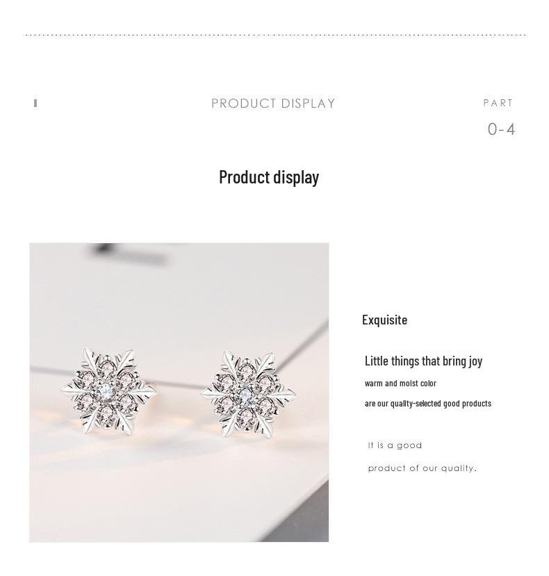S925 Sterling Silver Snowflake Stud Earrings for Women - Korean Style, Fashionable, Versatile, Simple Christmas Gift.