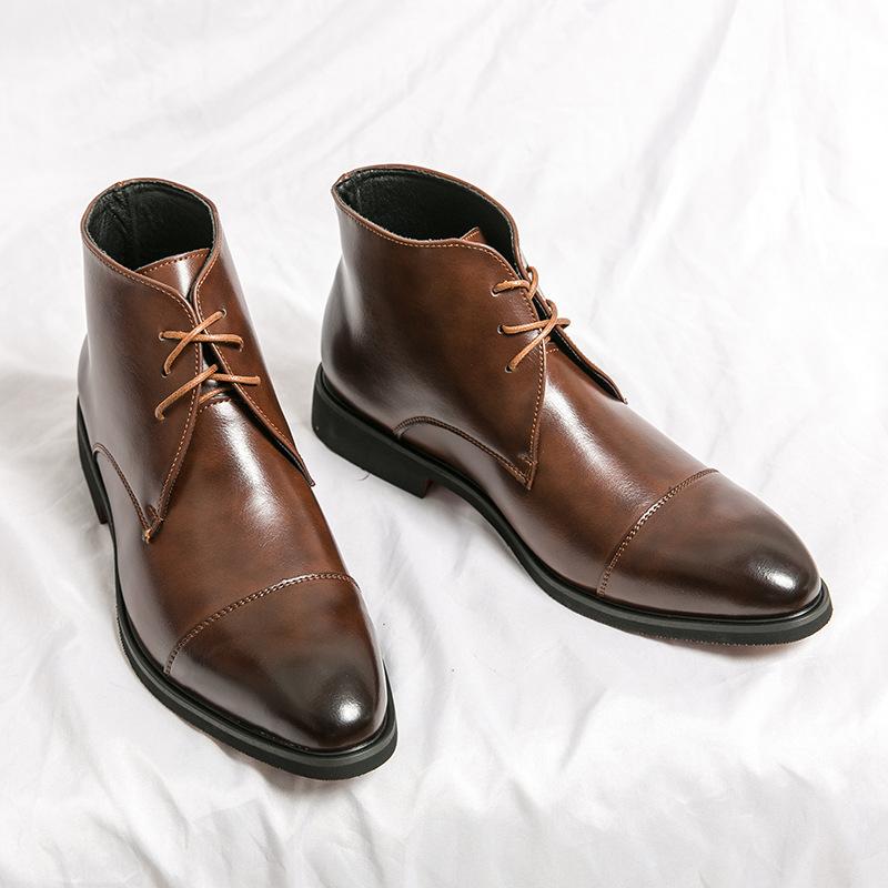 Large size high-top pointed men's boots autumn and winter new business dress British fashion lace-up high-top leather boots
