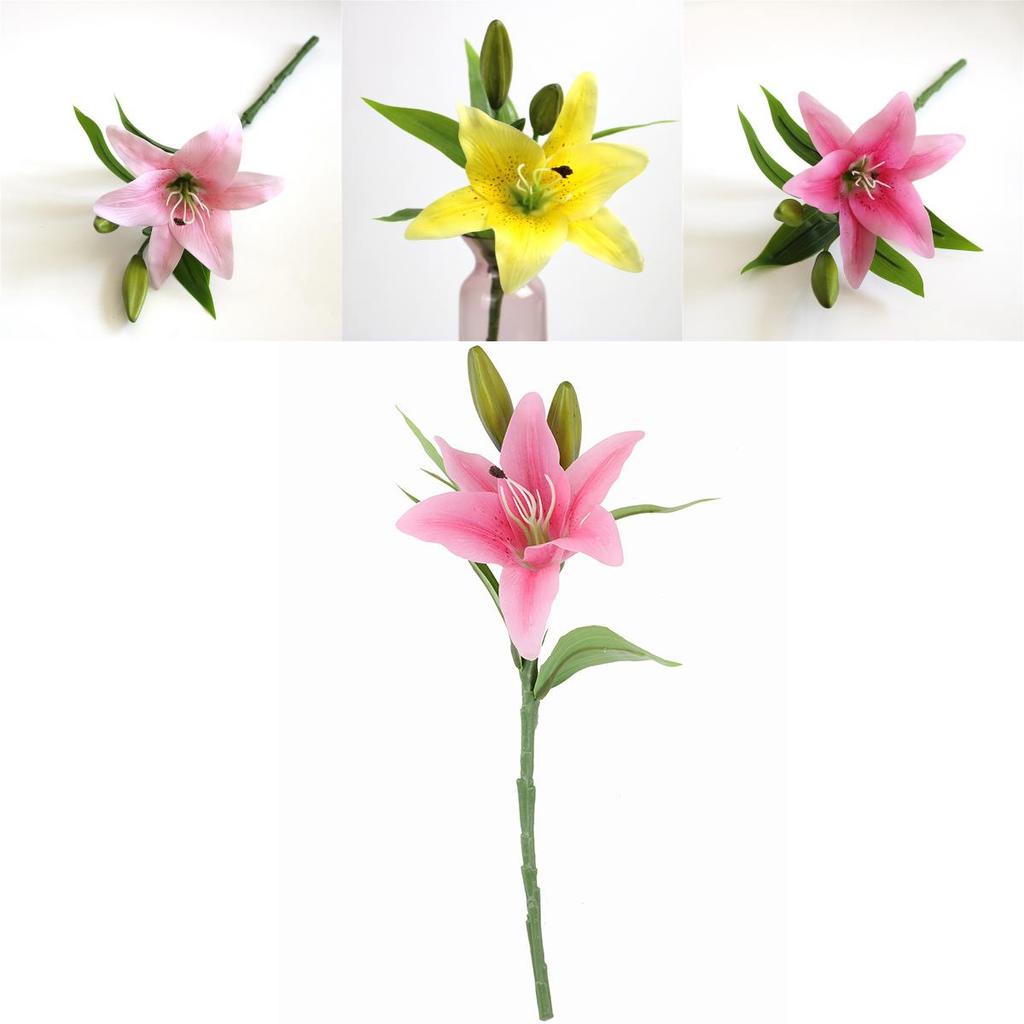 Brightly Colored Realistic 38cm Artificial Lily Millet Flower Bridal Bouquet