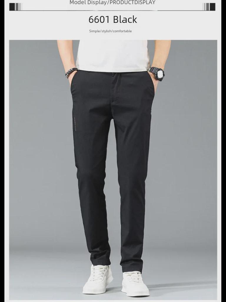 Lässige, weiche und leichte Herrenhose mit geradem Bein, elastischer Bund und schmaler Passform