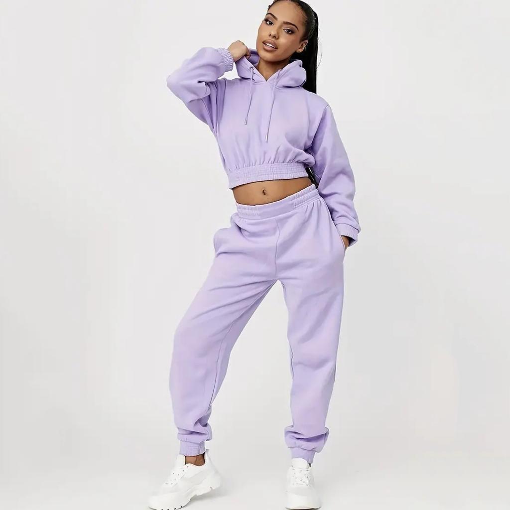 1116 European and American women's clothing velvet urban leisure sports leisure drawstring hooded trousers set
