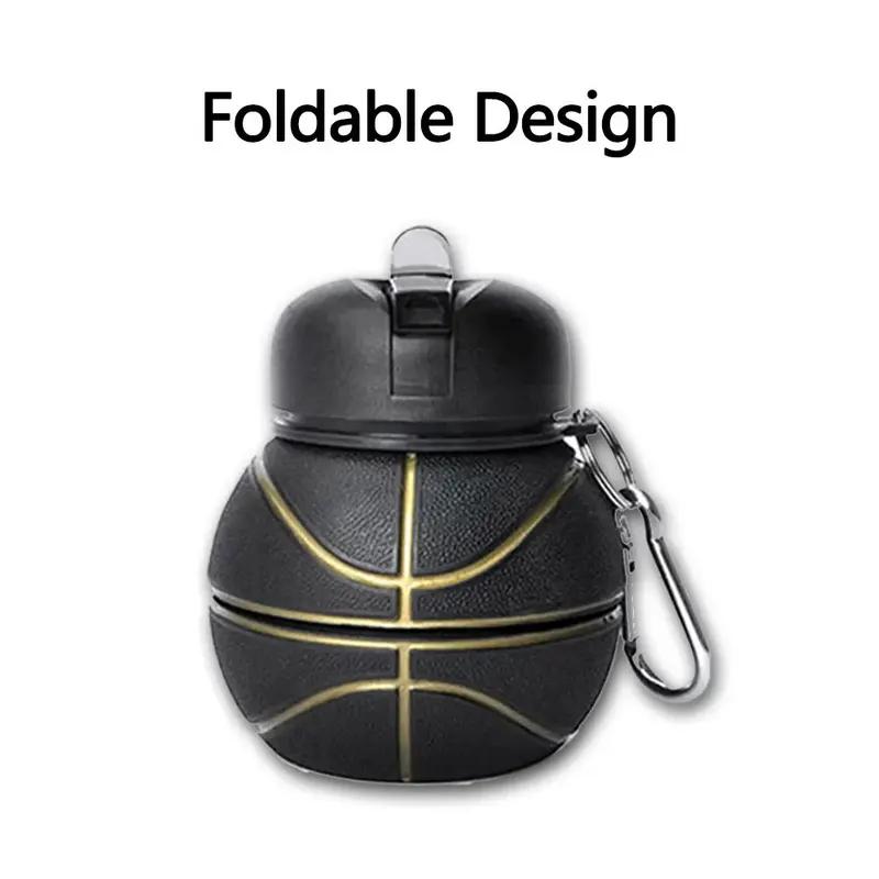 Silicone Fold Water Bottle Cups Outdoor Sports Basketball Style Leakproof Portable Sports Water Kettle
