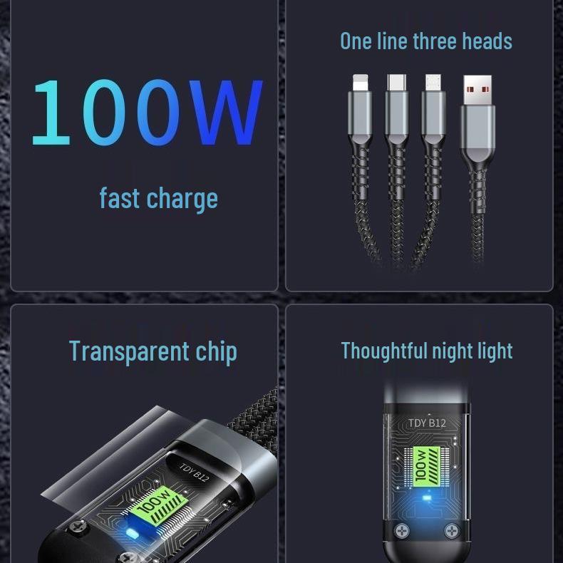 100W Super-Schnelllade-Typ-C-Kabel: Digitalanzeige, Drei-in-Eins, Kompatibel mit Huawei
