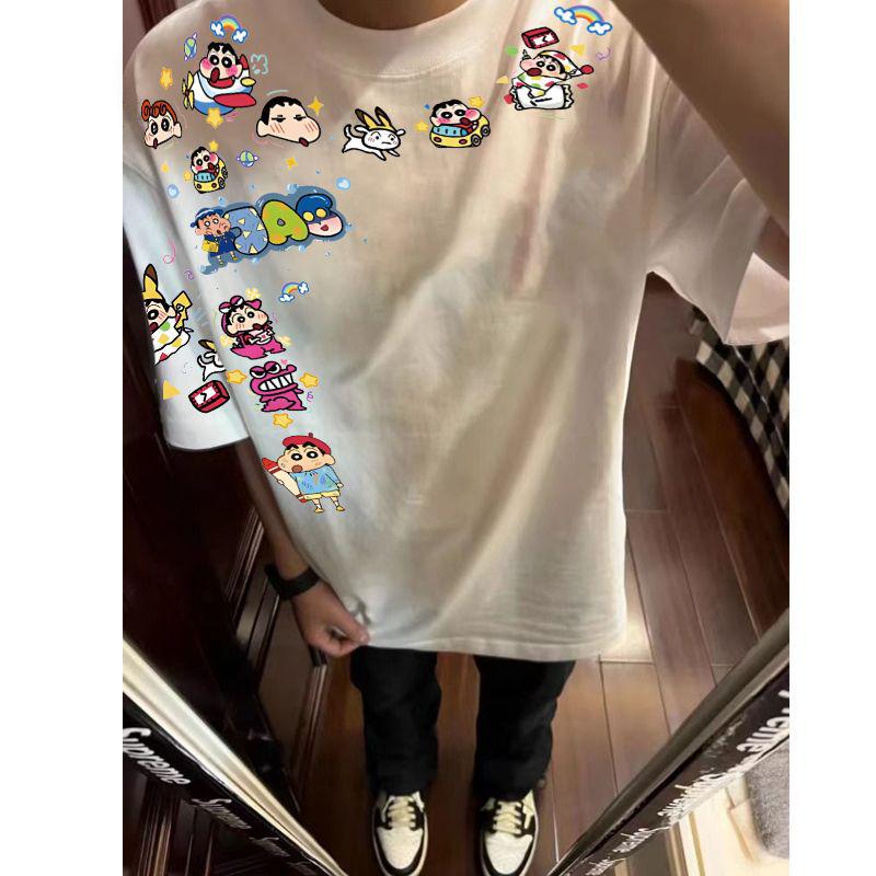290g Unisex Summer Cartoon Shin-chan Short Sleeve T-shirt - Trendy High-end Couple Top