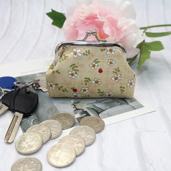 Cute Floral Coin Purse, Vintage Kiss-lock Change Pouch, Mini Coin Wallet Trinkets Storage Pouch for Coins, Cash, Cards