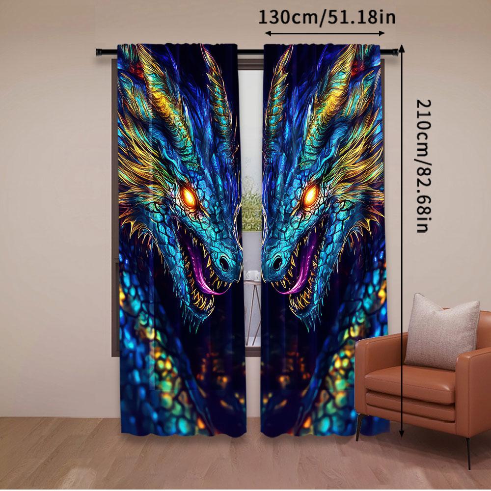 2Pcs Dragon Printed Curtains Stylish And Elegant Window Drapes For Bedroom Office Kitchen Living Room And Study Perfect Home