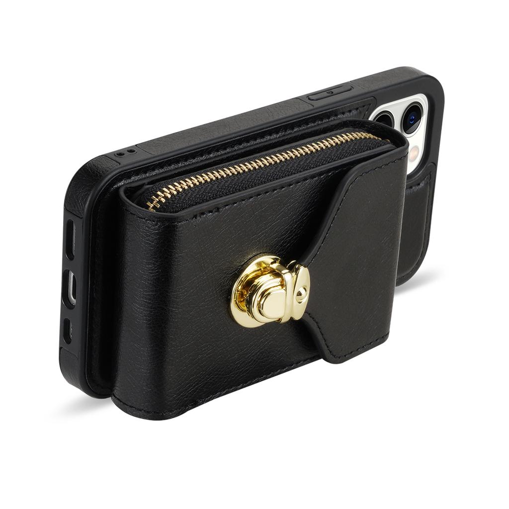 For iPhone 11 6.1 inch PU Leather Coated TPU Card Slot Phone Case Kickstand Crossbody Zipper Cover