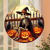 2D flat acrylic Halloween decoration - witch hat skull and pumpkin crow design, scary window decoration for home, bar, office