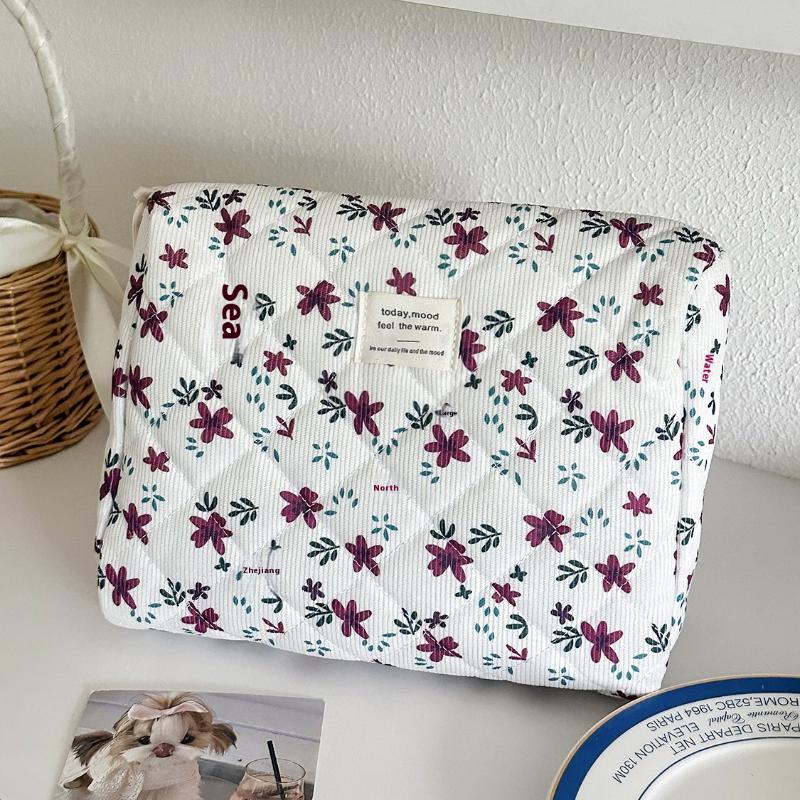 Trendy Sweet Flower Corduroy Cosmetic Handbag Ladies Makeup Bag Large Capacity Storage Bag Travel Toiletry Pouch For Women Gifts