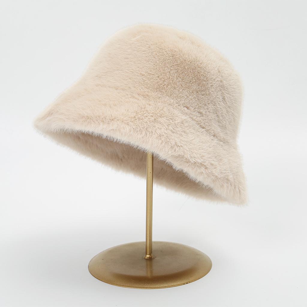 New Fluffy Fur Bucket Hat Warm Women'S Winter Hat Plush Fisherman Hat Thicken Cold Snowy Day Panama Cap Outdoor Snow Activity