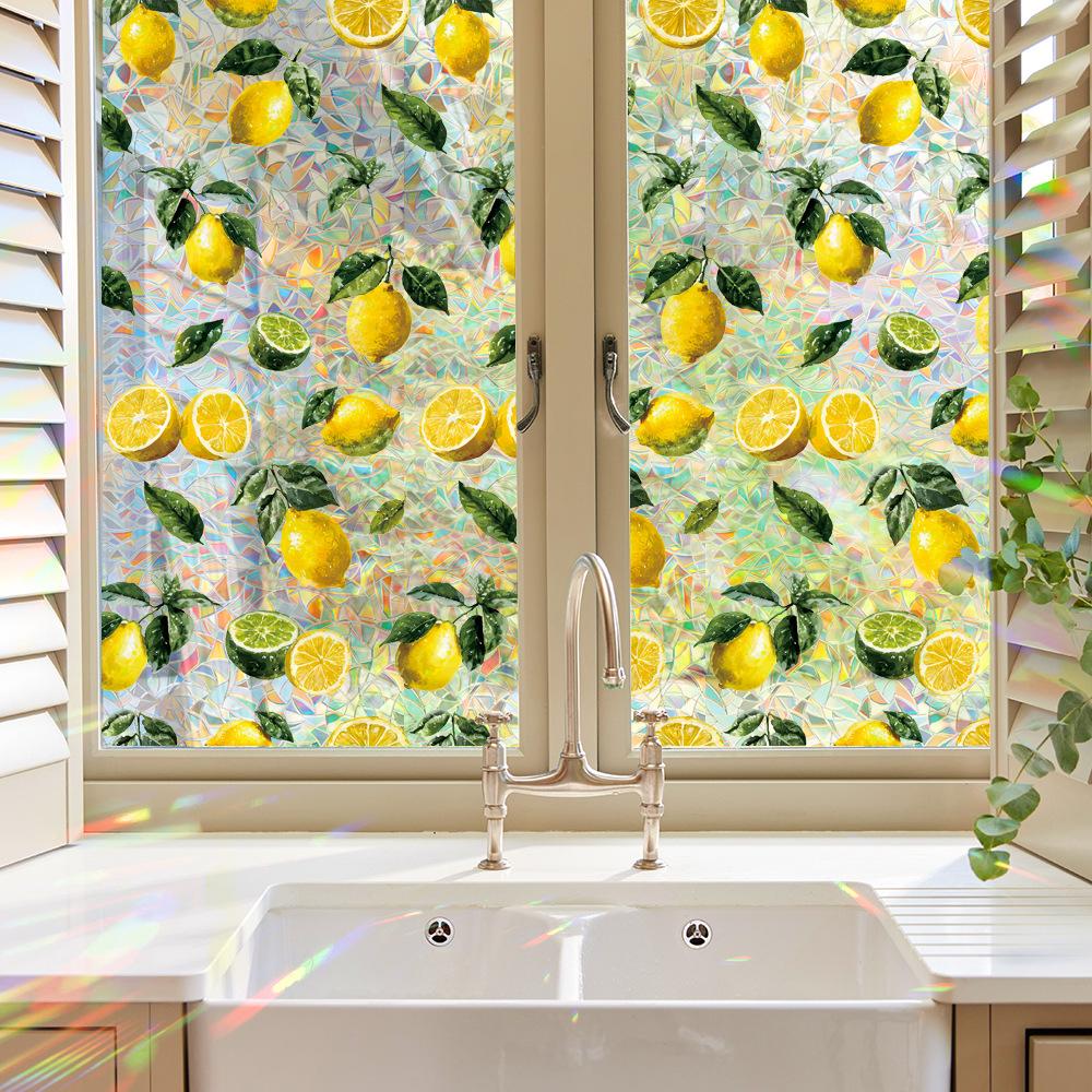 Glänzende laserbedruckte simulierte Zitrone Küchen-Restaurant-Hintergrund Glas Dekorativer elektrostatischer Klebeaufkleber