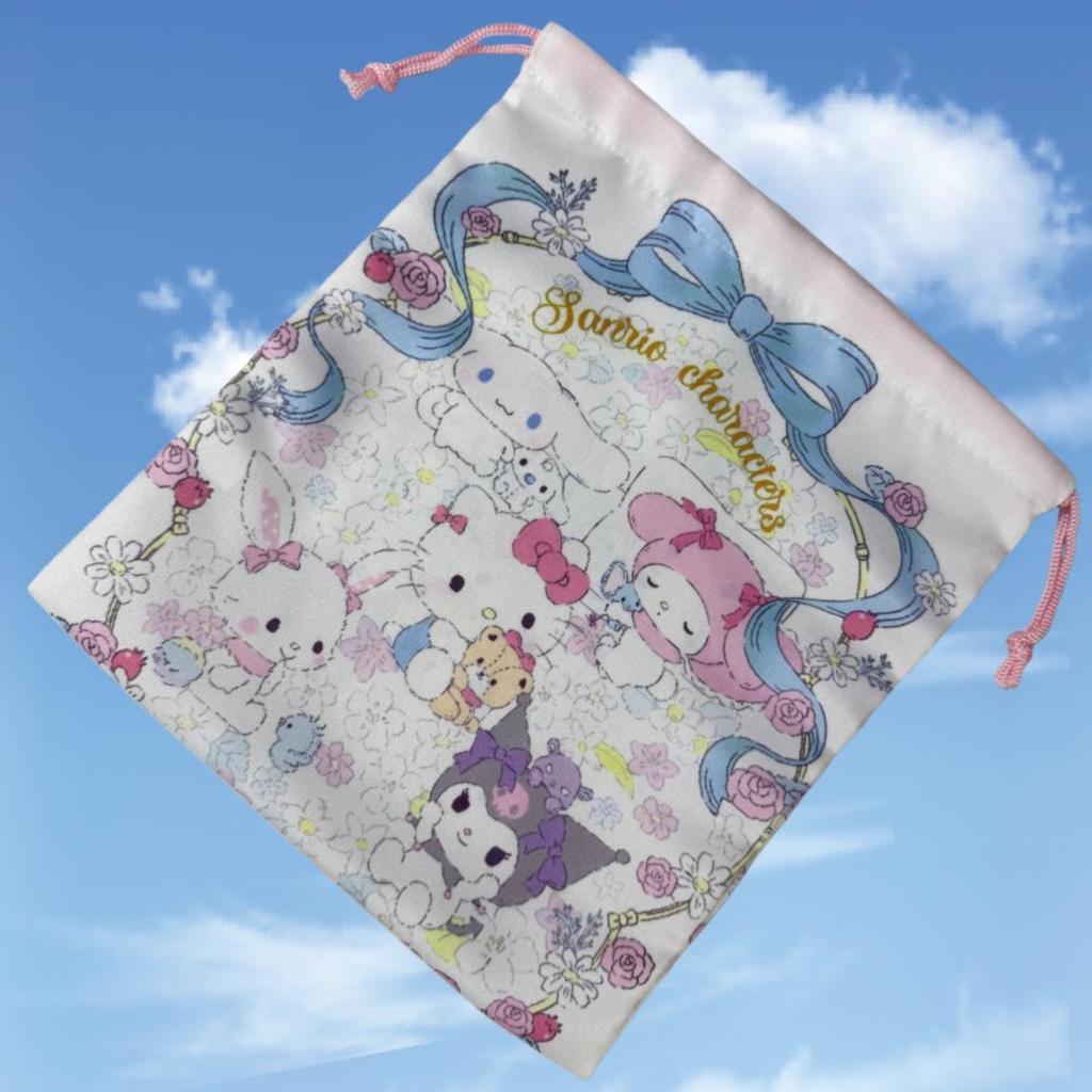 Large Sanrio Canvas Double-Sided Printed Drawstring Tote Bag, Eco-friendly Storage Solution