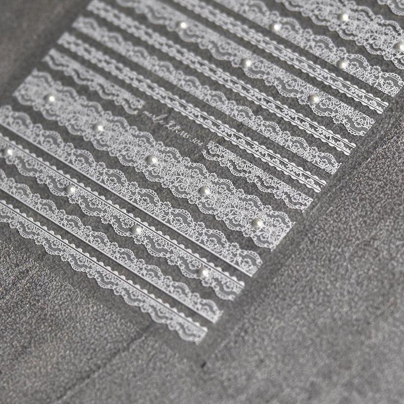 

Black and White Lace Stripes Nail Art Stickers Japanese Style Bright Crystal White Lace Stripes 304